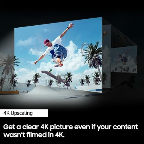 Skateboarder jumping with 4K upscaling text.