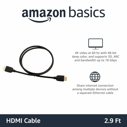 Amazon Basics HDMI Cable with 4K video support, 2.9 ft