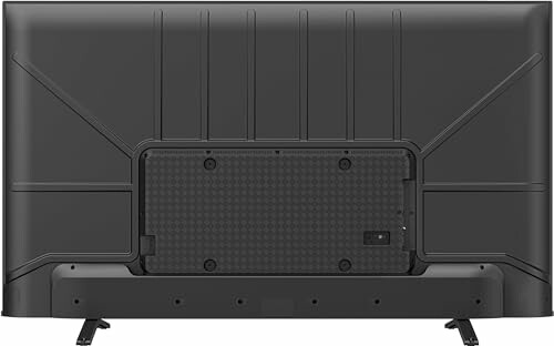 Back view of a flat screen TV with stand.