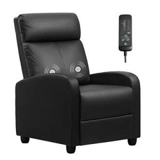 Black recliner chair with massage function and remote control