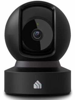 Black smart security camera with lens