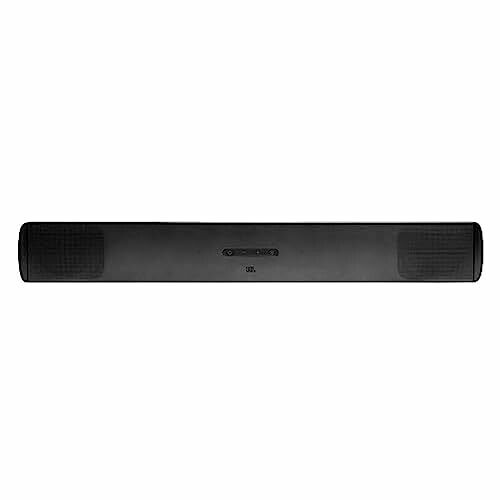 Black soundbar speaker on white background