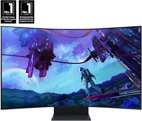 Curved gaming monitor displaying a sci-fi scene