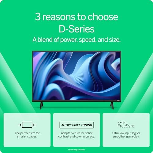 D-Series TV promotion highlighting power, speed, and size benefits.