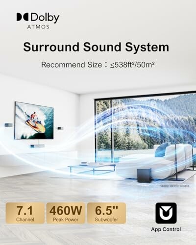 Dolby Atmos surround sound system with app control features.