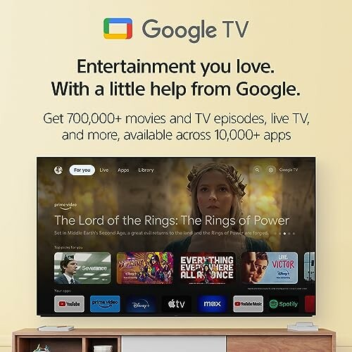 Google TV interface displaying various streaming apps and content.