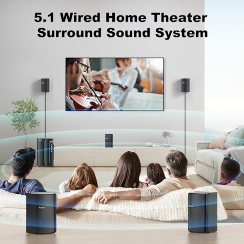 Family enjoying surround sound system in living room