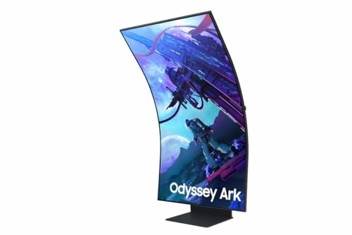 Curved gaming monitor displaying a futuristic space scene, labeled Odyssey Ark.