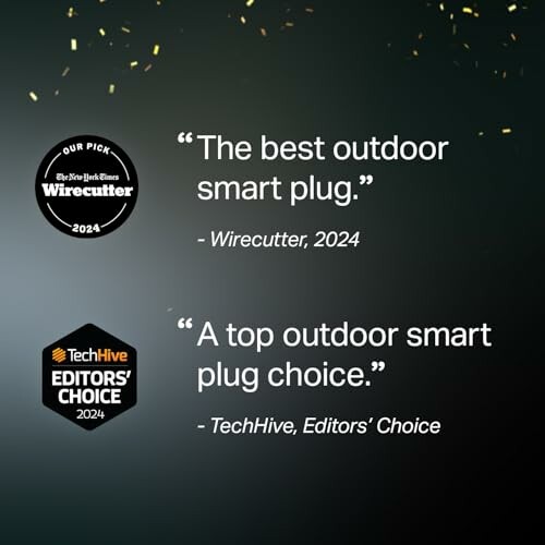 Quotes praising the outdoor smart plug from Wirecutter and TechHive.