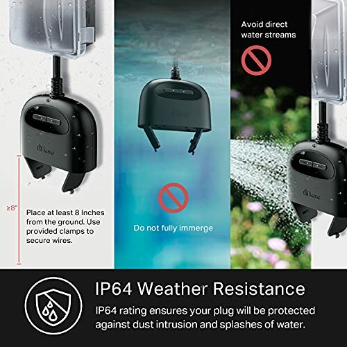 Outdoor waterproof outlet cover with IP64 weather resistance.