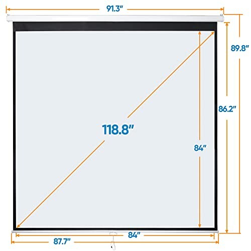 Projection screen dimensions and measurements.