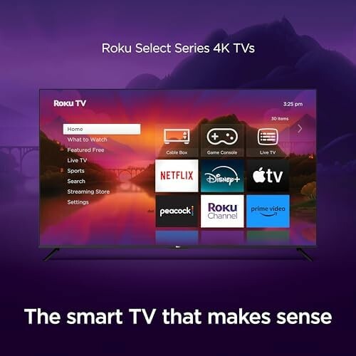 Roku Select Series 4K TV displaying streaming apps and features.