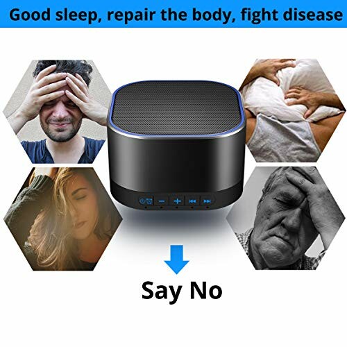 Sleep aid device with images of people experiencing sleep issues and benefits.