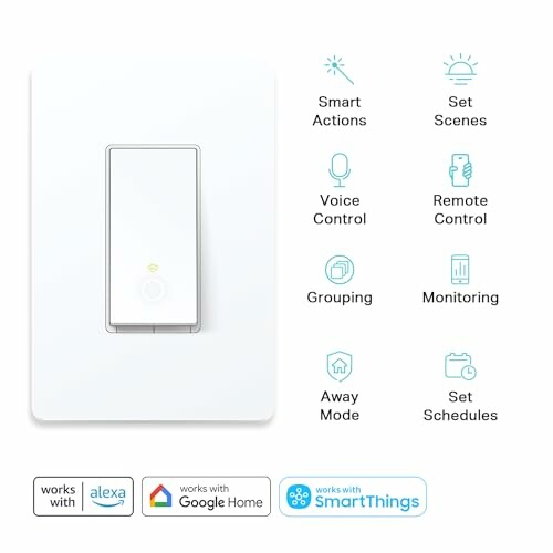 Smart light switch features with compatibility icons.