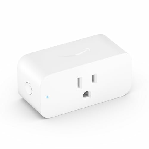 White smart plug with an Amazon logo