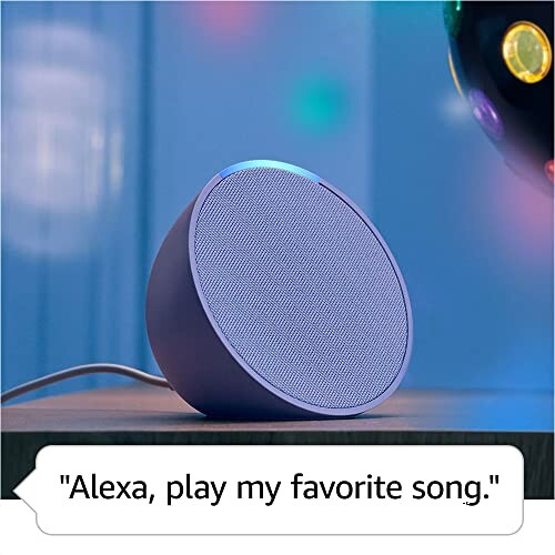 Smart speaker with lights and 'Alexa, play my favorite song' command.