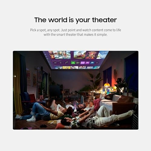 People lying on floor watching projected screen on ceiling