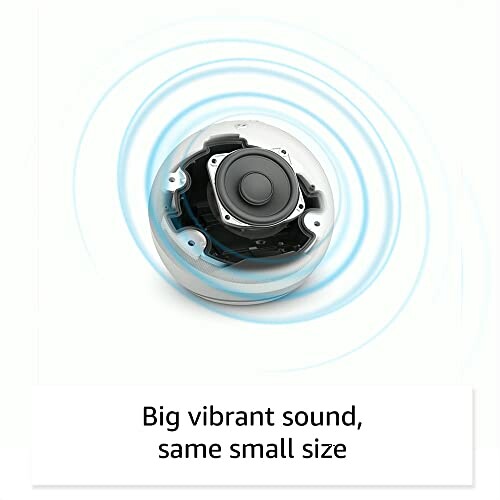 Compact speaker with sound waves illustration.