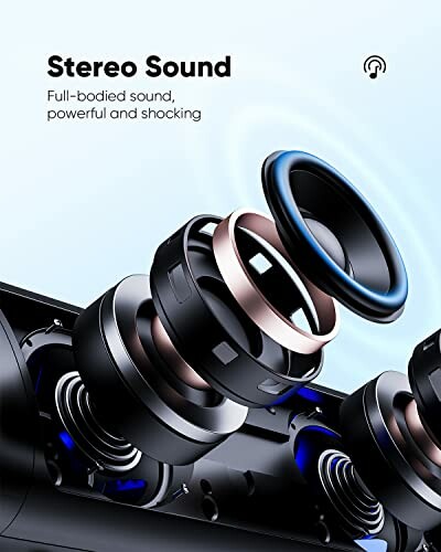 Exploded view of stereo sound speaker components with description.