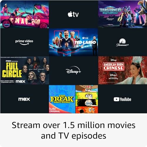 Collage of streaming service logos and show titles with text: Stream over 1.5 million movies and TV episodes