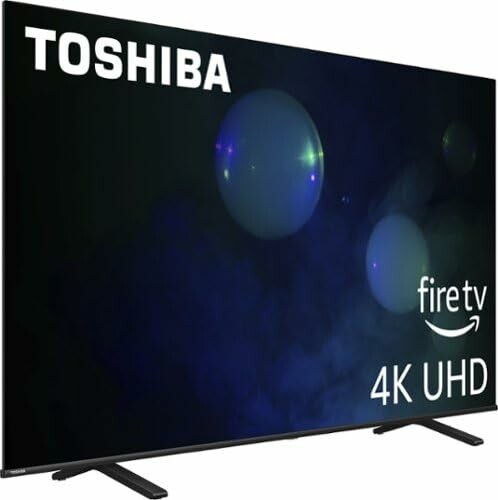 Toshiba 4K UHD Fire TV with dark screen and logo