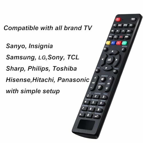 Universal TV remote compatible with various brands.